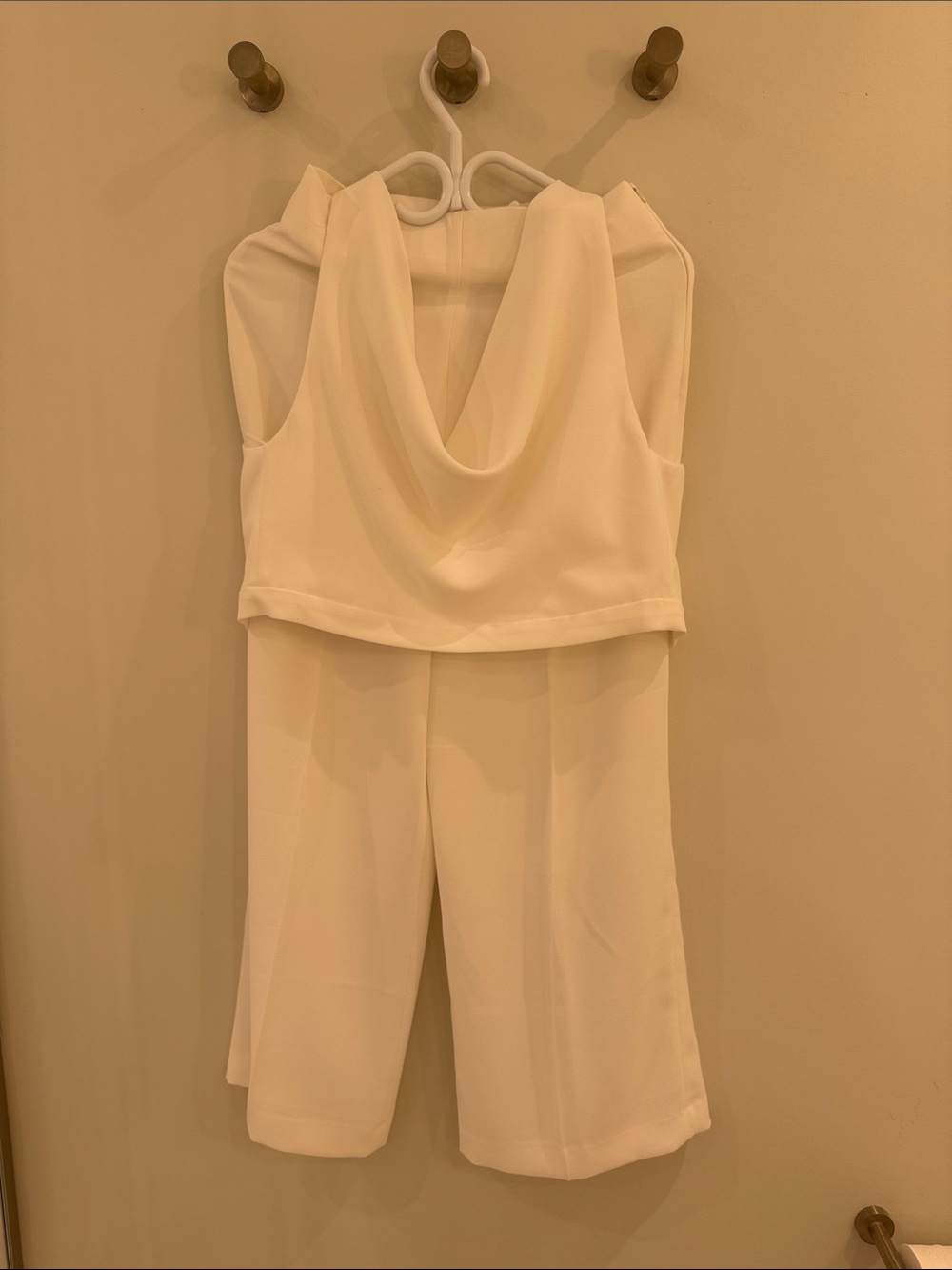 Zara Cream Cowl-Neck Jumpsuit Capris